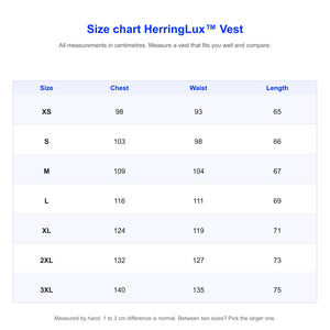 HerringLux vest size chart