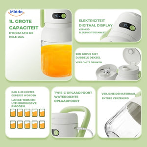 Cordless blender with large capacity container and secure dual-lid design.