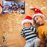 Child and parent enjoying festive countdown moments with plush advent calendar.