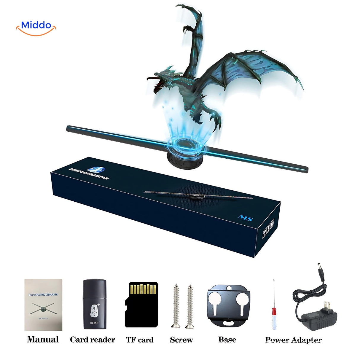 HoloGlide 3D holographic fan with oversized 43cm floating display
