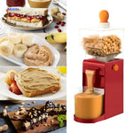 Fresh peanut butter spread on various foods and snacks.