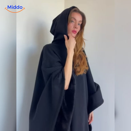 ShadowHood hooded blanket cape in chic black, cozy comfort fit.
