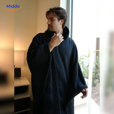 ShadowHood cape in deep black luxe plush fleece fabric.