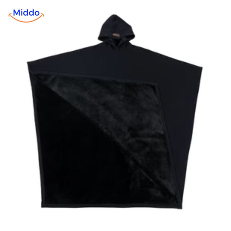 ShadowHood elegant black hooded cape in luxe polar fleece.