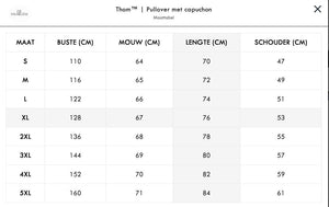 Hooded pullover size guide and fit measurements for men and women