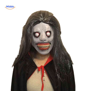 Horror mask with scary glassy eyes and tooth-filled mouth design.