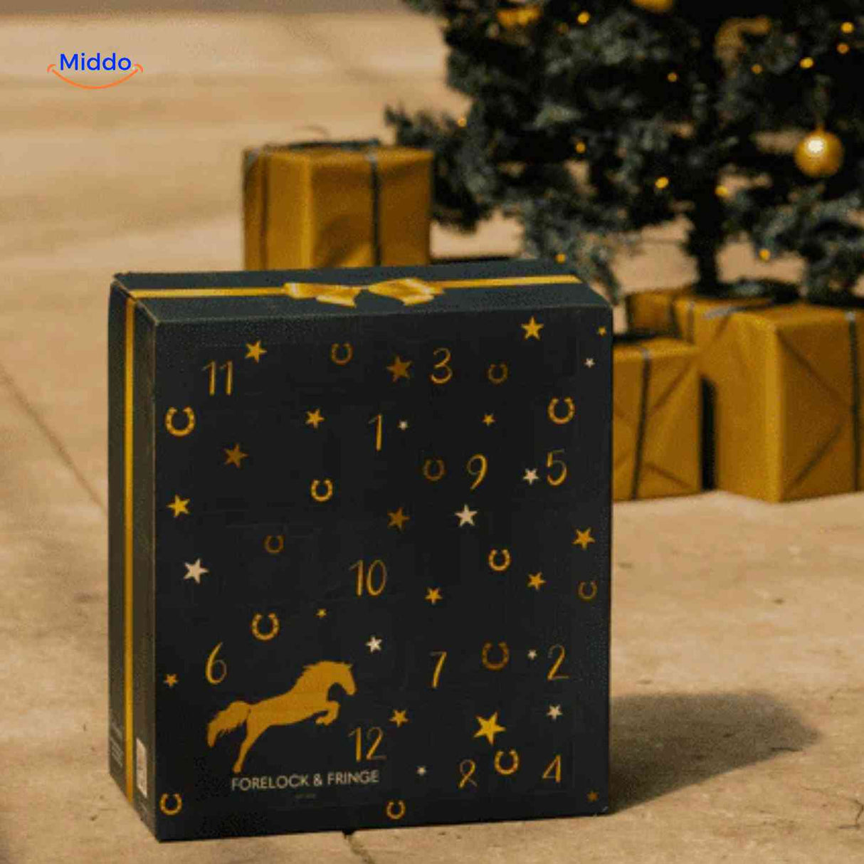 Horse advent calendar box featuring 24 individual compartments for daily holiday treats.
