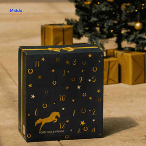 Horse advent calendar box featuring 24 individual compartments for daily holiday treats.