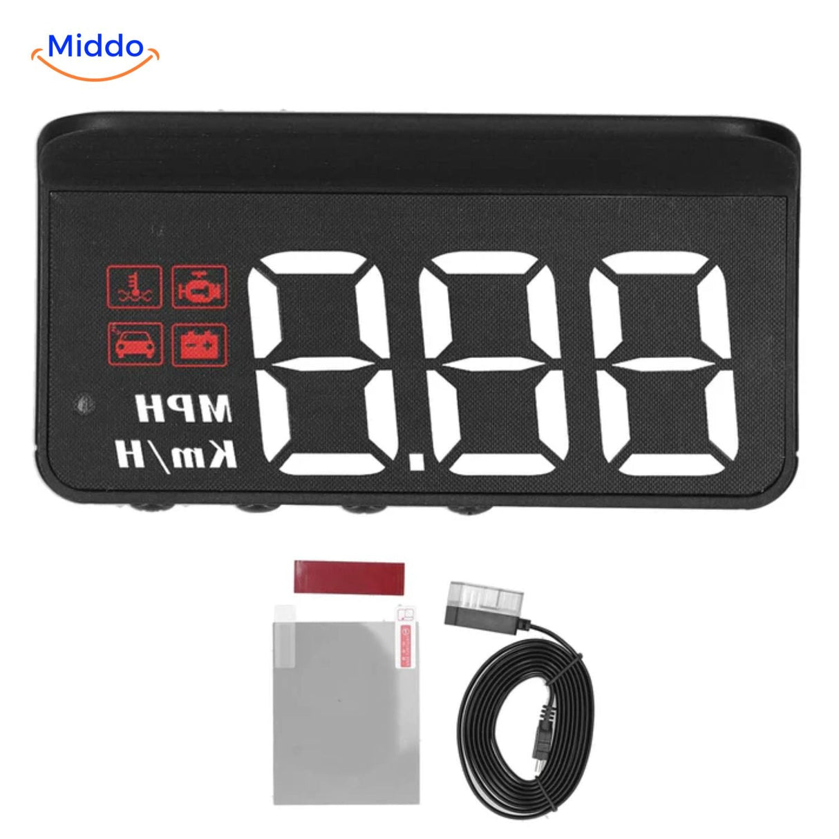 HUD accessories kit including protective film, mounting cables, and installation tools