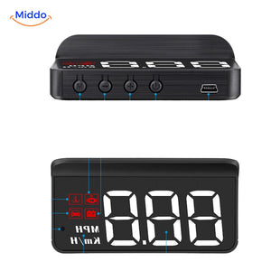 Head-up display with night and day mode showing speed projection in all lighting