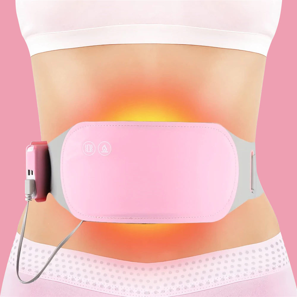 Huggy heated pad for menstrual cramp relief and period comfort.