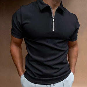 Hugo men's zip-up polo in versatile black.