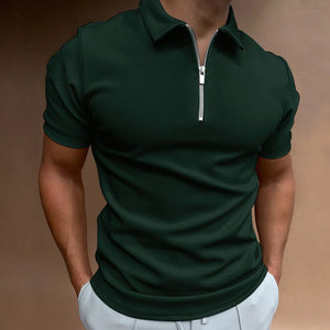 Hugo men's zip polo in rich green shade.