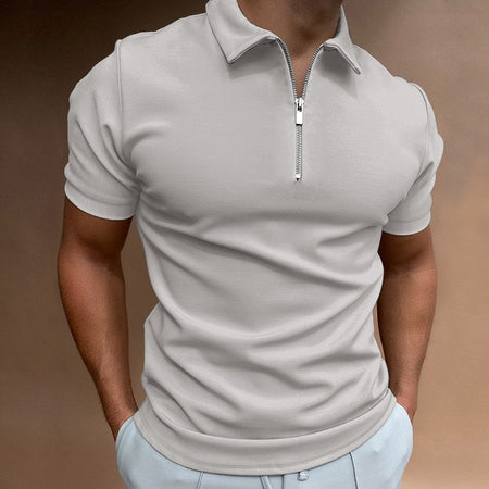 Hugo men's zip-up polo in sleek grey.