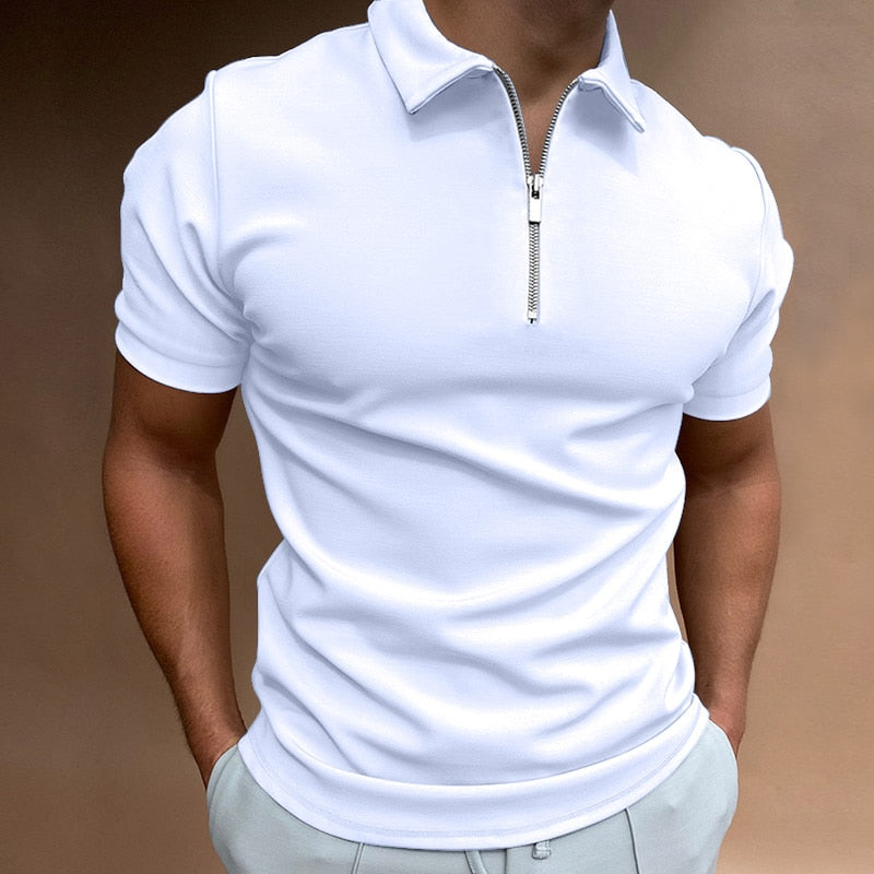Hugo men's zip-up polo in classic white.