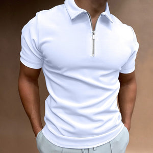 Hugo men's zip-up polo in classic white.