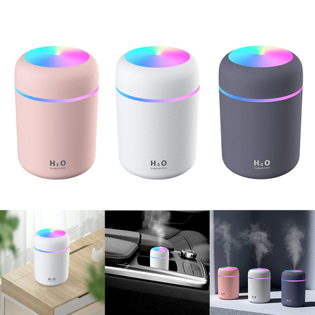Pink and grey color variations of the Magic air H2O LED aromatherapy humidifier.