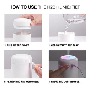 Step-by-step instructions for operating the H2O humidifier and aromatherapy features.