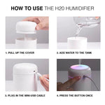 Step-by-step instructions for operating the H2O humidifier and aromatherapy features.