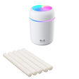 White humidifier model with replacement cotton swabs for essential oil diffusing.