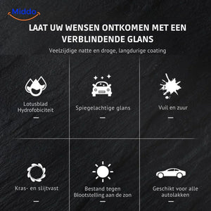 Hydrophobic lotus-effect coating with water beading and mirror-gloss finish.
