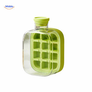 Green ice bottle with durable silicone ice cube block design