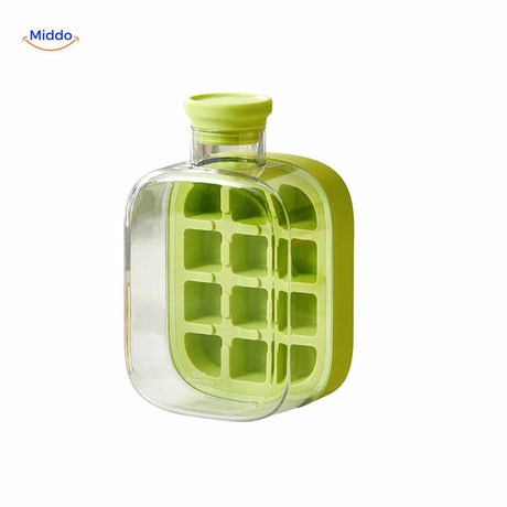 Green ice bottle with durable silicone ice cube block design