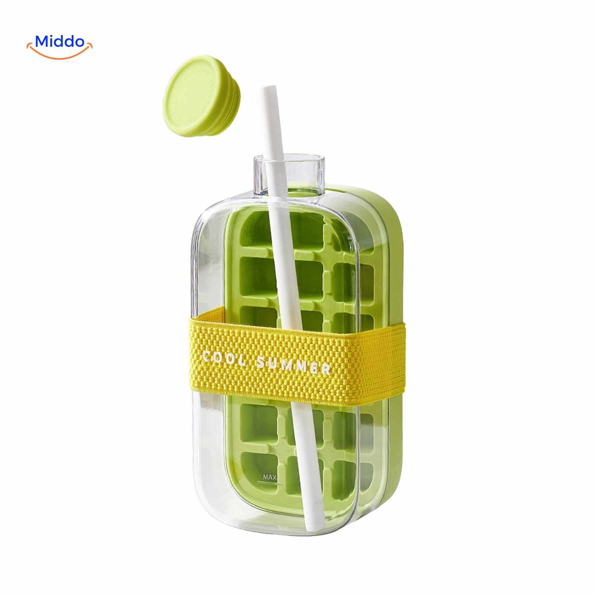 Green ice bottle with straw and summer band in cool style