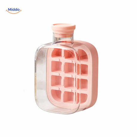Pink ice bottle cooler featuring modular ice block design