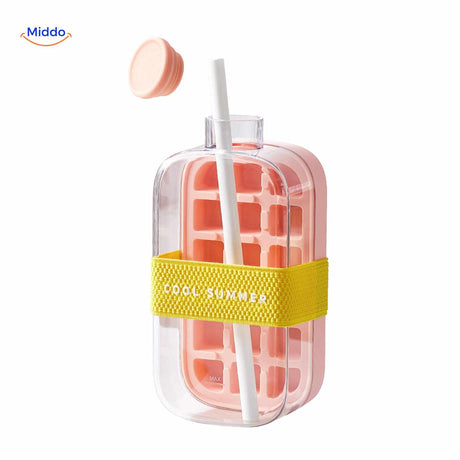 Pink ice bottle with straw and summer band, fresh design