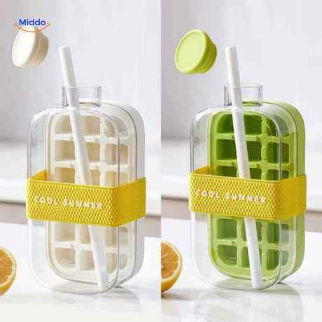 Ice bottles side-by-side comparison with lids and straws