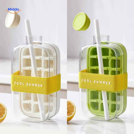 Ice bottles side-by-side comparison with lids and straws