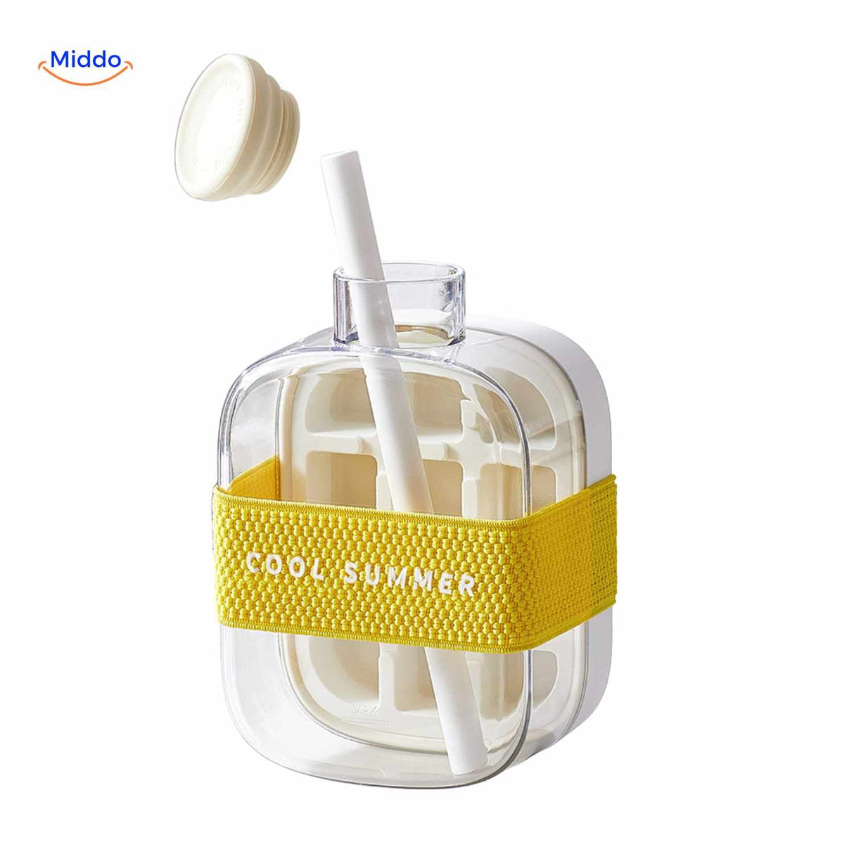 White ice bottle with straw and strap, cool summer edition