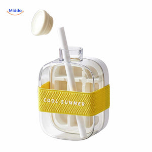 White ice bottle with straw and strap, cool summer edition