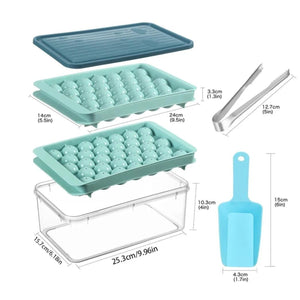 FrostSphere ice mold specifications showing dimensions, capacity, and material details.
