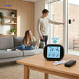 Indoor climate meter with wireless sensor displaying real-time temperature and humidity.