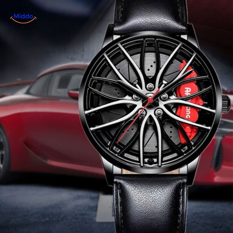 Industrial men's automatic watch with striking red accents and bold styling.