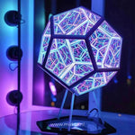 Infinity 3D light sphere positioned on desk as modern ambient lighting accent.