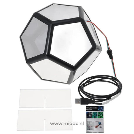 Infinity 3D light sphere with included accessories and packaging contents.