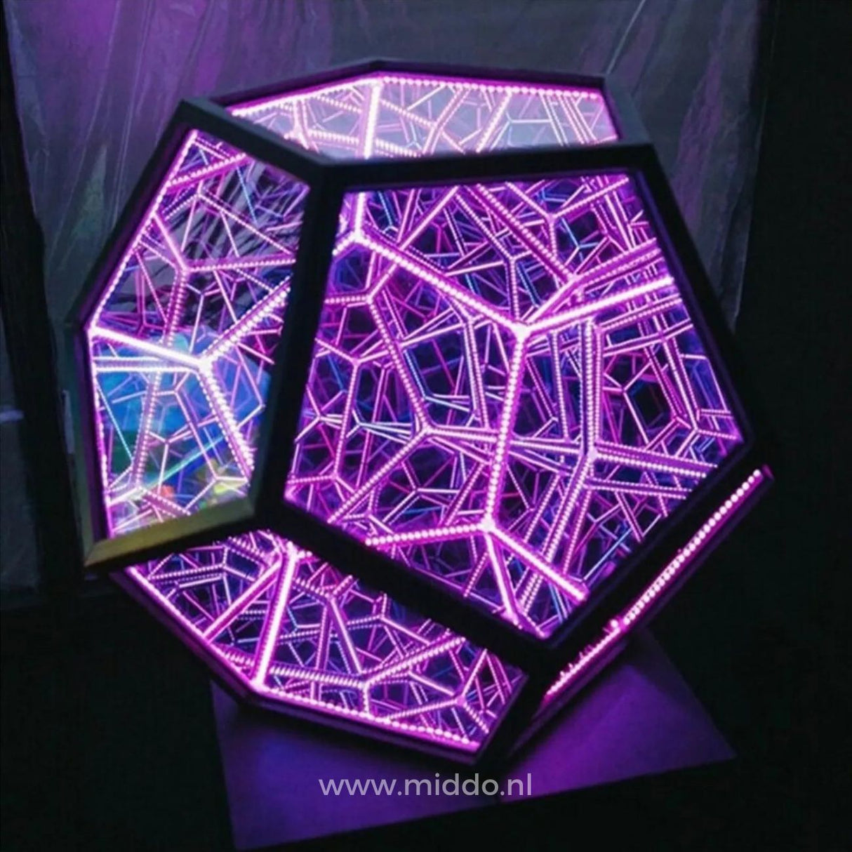 Infinity 3D light sphere emitting vibrant purple dimmable color mode.