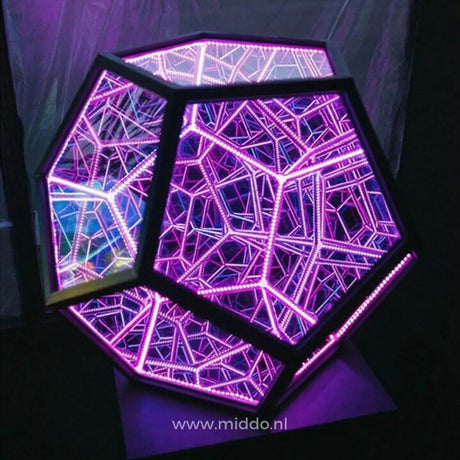 Infinity 3D light sphere emitting vibrant purple dimmable color mode.