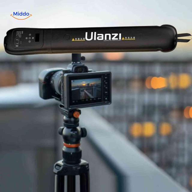 Ulanzi inflatable LED lamp mounted on professional camera rig for video production.