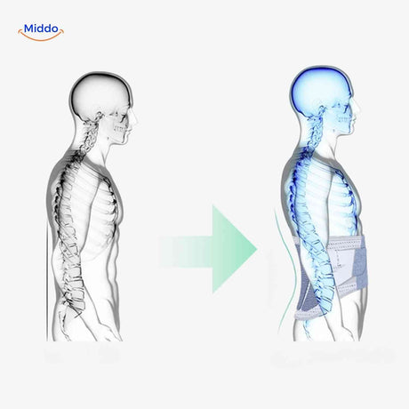 Lifestyle view of inflatable lumbar support belt being worn for back pain.