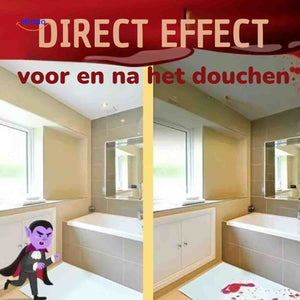Bath mat reveals color-changing blood effect instantly with water.