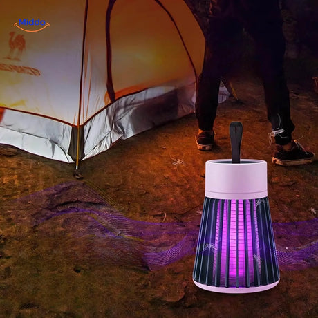 InstaZap portable lamp protecting campers from mosquitoes during outdoor adventures.
