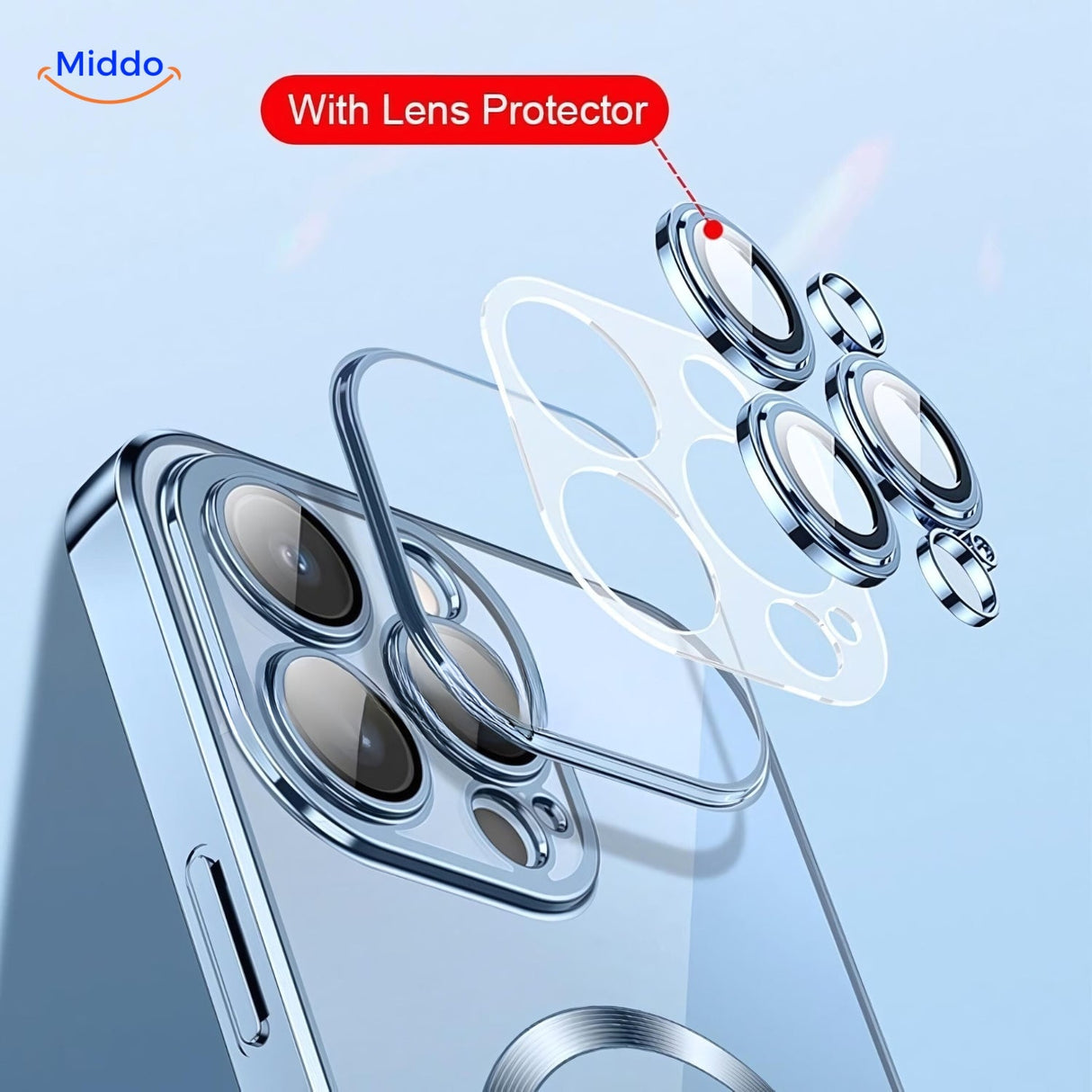iPhone case with full camera lens protection featuring raised bumper design.