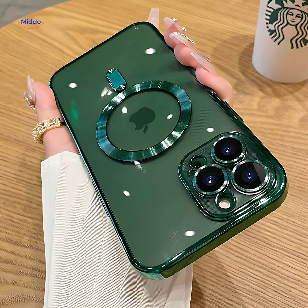 Green iPhone protective case with reinforced edges and premium protective design.