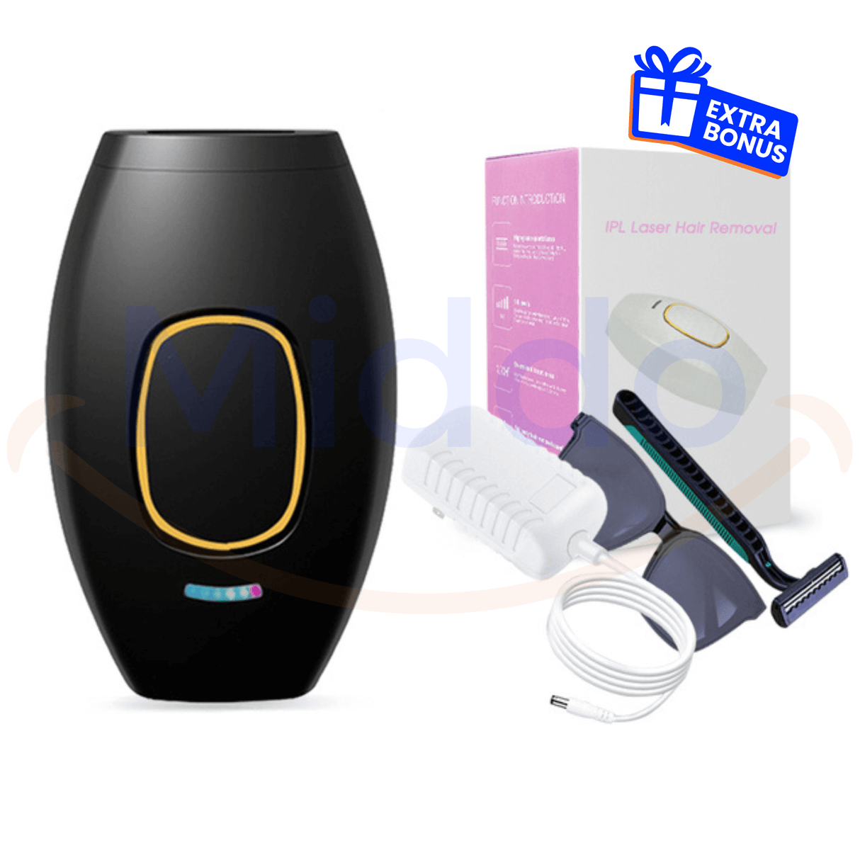 Black IPL hair remover product display view.
