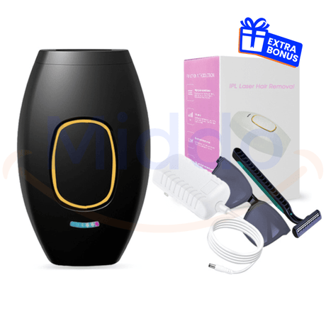 Black IPL hair remover product display view.