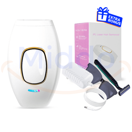 White IPL hair remover product display view.